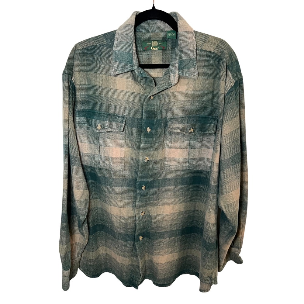 Vintage 90's Orvis Shadow Plaid Cotton Flannel Shirt Outdoor Gorpcore Button XL